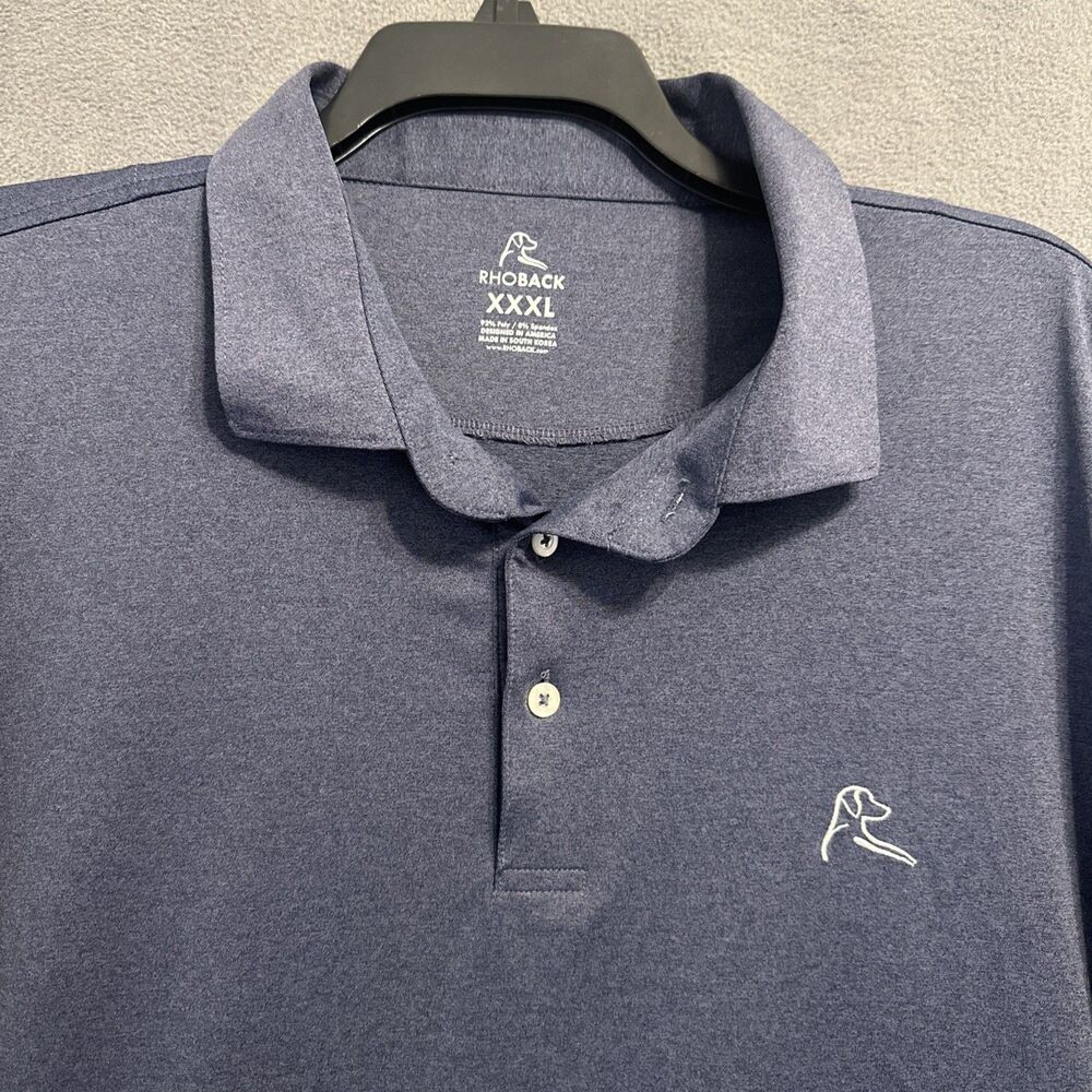 Rhoback Performance Polo Mens XXXL 3XL‎ Solid Blue Heathered Golf Active